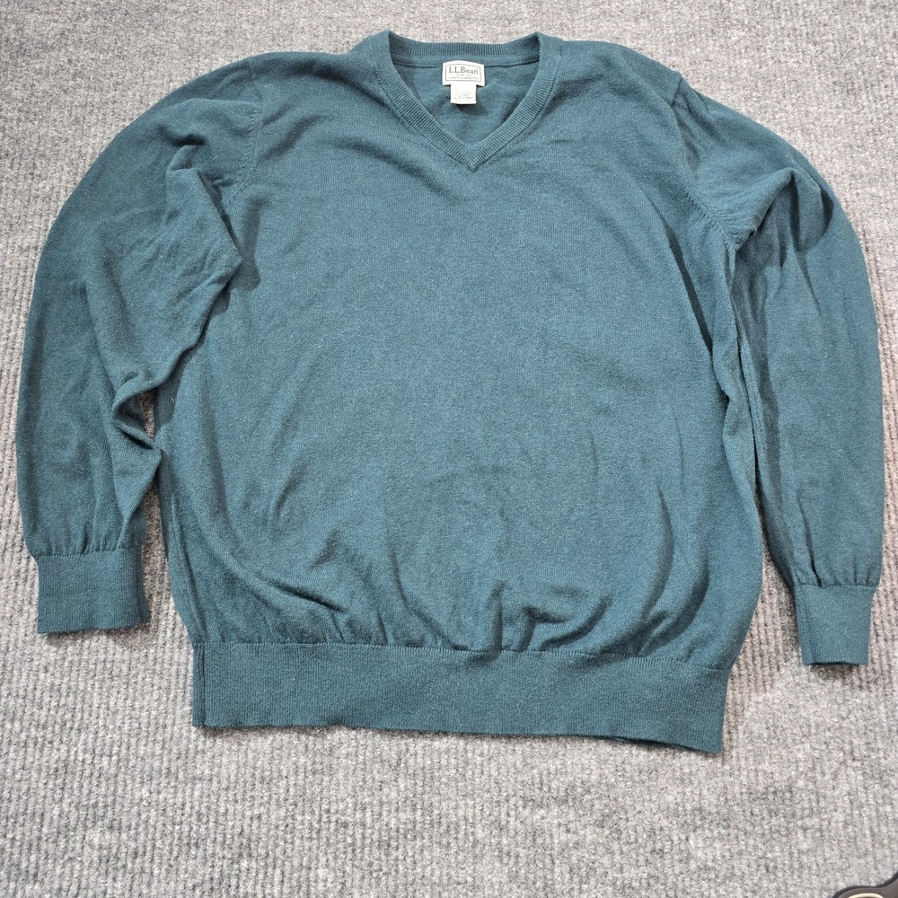 L.L. Bean Men's Sweater Cashmere Blend Green  Teal Long Sleeve V-Neck XLarge Reg